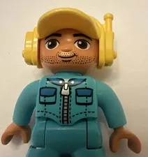 Lego Duplo Pilot Figure Medium Azure Jacket Yellow Cap Headset Set 10908