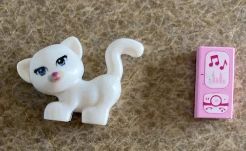 LEGO Friends Standing White Cat Minifig & Pink Cell Phone Music 1x2 Printed Tile