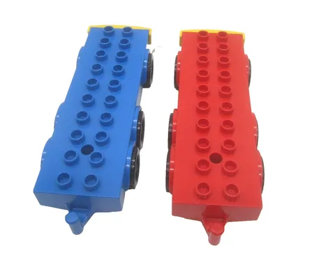 Vintage Lego Duplo Blue & Red Flatbed Truck 2x10 6 Wheels - Rare Fun Lot of 2