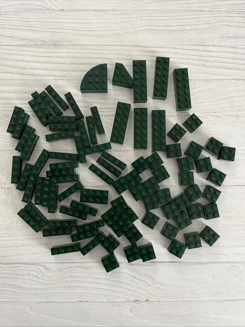 LEGO DARK GREEN LOT 91 PCS 2X2 1X4 2X6 BRICK BLOCK VARIETY BUILDING PIECES