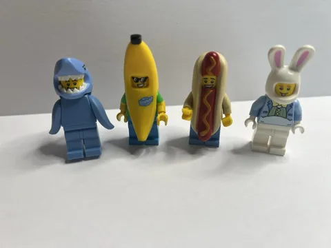 LEGO Costume Minifigure Lot 4 Hot Dog Banana Shark Easter Bunny CMF