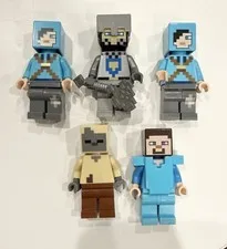Lego Minecraft Minifigure Lot of 5: Diamond Armor, Husk, Knight