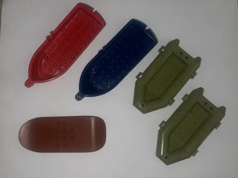 Lot Of 4 Lego Boat Olive Green/Navy Blue/Red + Surf Board