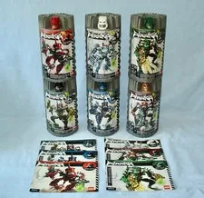 All 6 Lego Bionicle PIRAKA (8900-8905) with Light-Up Eyes in Canisters + Manuals