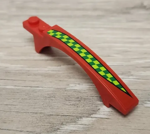 Lego 50967pb004R Red Slope Curved 8 x 1 x 1 2/3 Arch 2 Recessed Studs Lime Strip