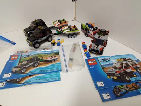 LEGO 4433 truck motorcycle & 60058 (x2) jet ski Landcruiser Defender w/ minifigs