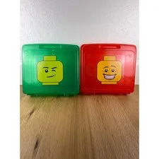 LEGO Minifigure Head Storage Case Gently Used Lot of 2 Red Green