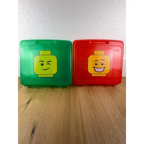LEGO Minifigure Head Storage Case Gently Used Lot of 2 Red Green