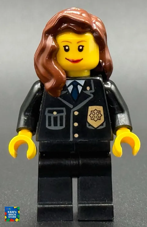 LEGO City Minifigure Policewoman with Brown Hair Blue Tie Black Legs  cty0241