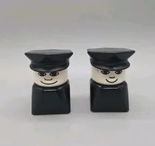 Vintage LEGO DUPLO Police Officer Figure Lot Of 2 Square Base Black & White