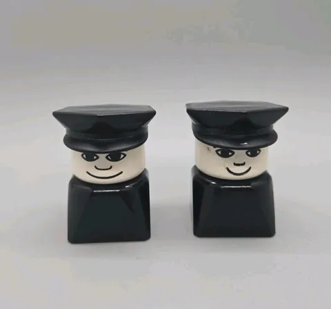 Vintage LEGO DUPLO Police Officer Figure Lot Of 2 Square Base Black & White