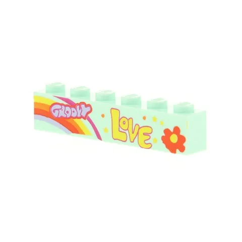 1x LEGO Building Brick 1x6 Light Aqua Printed Groovy Love Fillmore 4624194