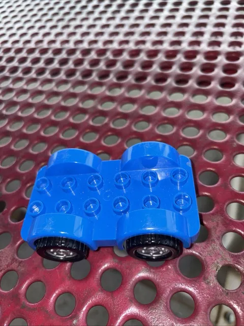 Lego Duplo Blue Car Base Vehicle W/ Fenders & Yellow Wheels Black Tires