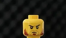 LEGO Yellow Minifig Head, Reddish Brown Facial Hair Stubble Mean Upset Angry Mad