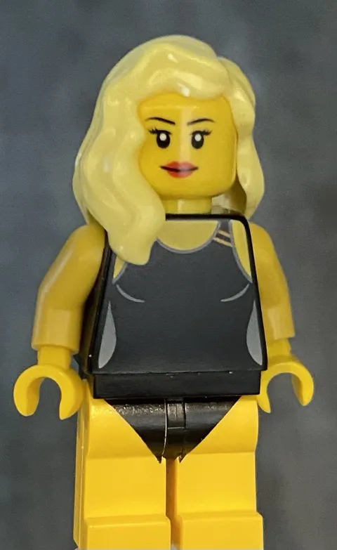 LEGO City Town Young Female Woman, Black Swimsuit Bikini Bottoms, Blond Hair