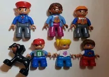Lot of 5 Duplo Mini Figures People Men Woman Workers Boy Girl Dog kids lot of 7