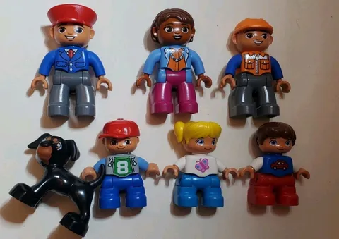 Lot of 5 Duplo Mini Figures People Men Woman Workers Boy Girl Dog kids lot of 7