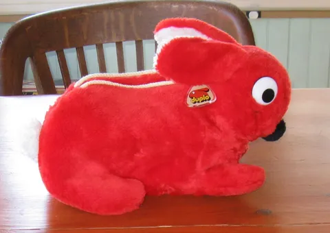 1984 Lego/Duplo Plush Red Bunny Carrying Case Bag Zipper Keychain 35+ Blocks VGC