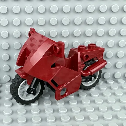 LEGO Dark Red Motorcycle Light Bluish Gray Wheels, Minifigure Vehicle CITY Town