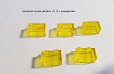 LEGO TRANS YELLOW 1 X 2 BRICK  LOT OF 5   BUILDING PART