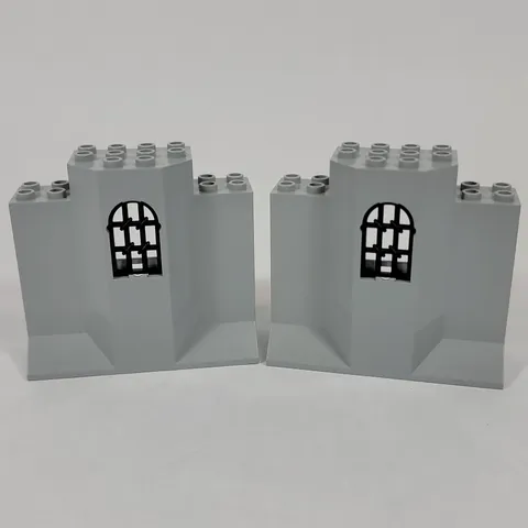 2X Vtg LEGO Light Bluish Gray Panel 3x8x6 Black Window Castle Wall Part 48490