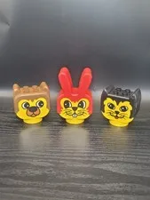 Lot of 3 Vtg Lego Duplo Face Heads Rabbit , Cat, Barnaby Bear Animals 