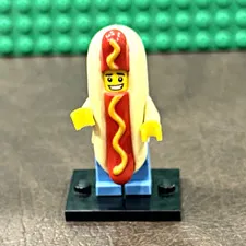 LEGO MINIFIGURES Hot Dog Man minifigure w/ Black Display Stand, Plastic