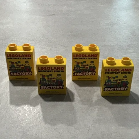 LEGO Yellow Printed 1x2 Brick LEGOLAND Discovery Center Factory Lot of 4