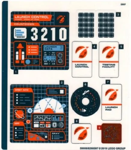 LEGO STICKER SHEET 60228 DEEP SPACE ROCKET AND LAUNCH CONTROL Set New