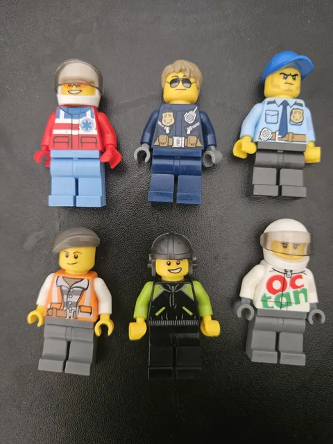 LEGO Minifigure Lot of 6 Paramedic, Police Officer & Construction Worker