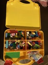 Yellow Hard LEGO Storage Case Plastic  Latching With Colorful Legos As Is Legos