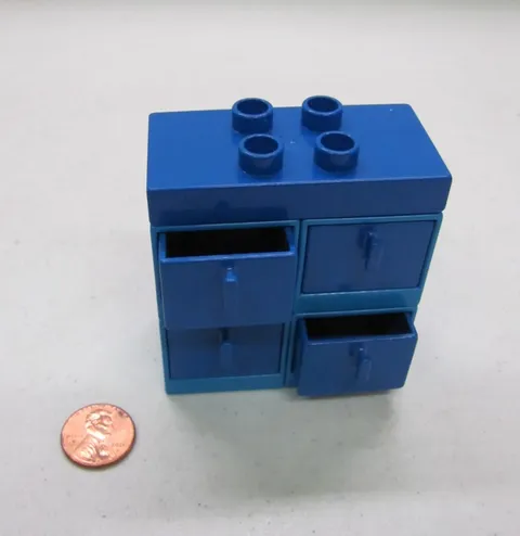 Lego Duplo All Blue Cabinet w/ 4 Blue Drawers Dresser For Room Vintage House