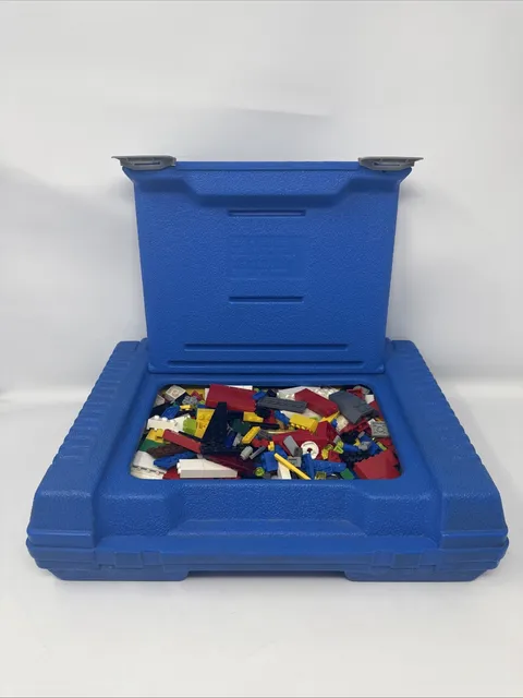 Vintage LEGO 1984 Blue Plastic Storage Carrying Case 14 X10 X 4 Full Random Lot