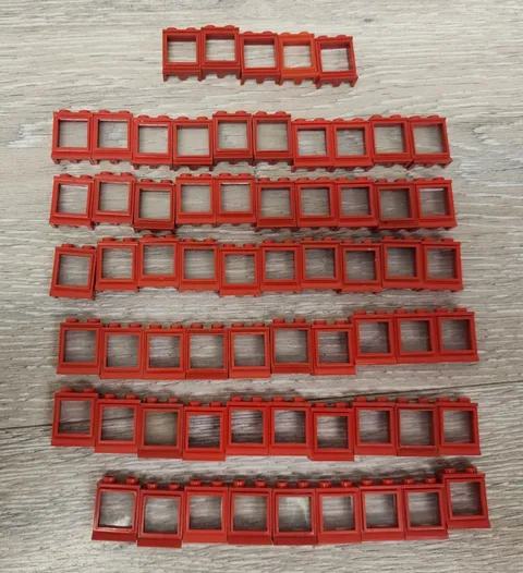 Lego 7026 Red Window 1 x 2 x 2 With Fixed Transparent Clear Glass Lot Of 64 READ