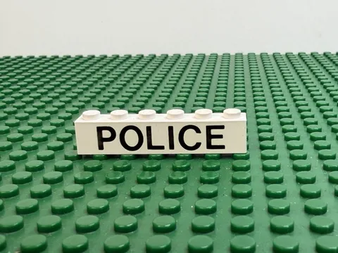 LEGO White Brick 1x6 w/Black 'POLICE' Sans-Serif Pttn 6386 4021 6384 #3009pb038