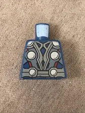 Lego x1 Mini Fig Dark Blue Thor Armor, Silver, Torso, Incomplete