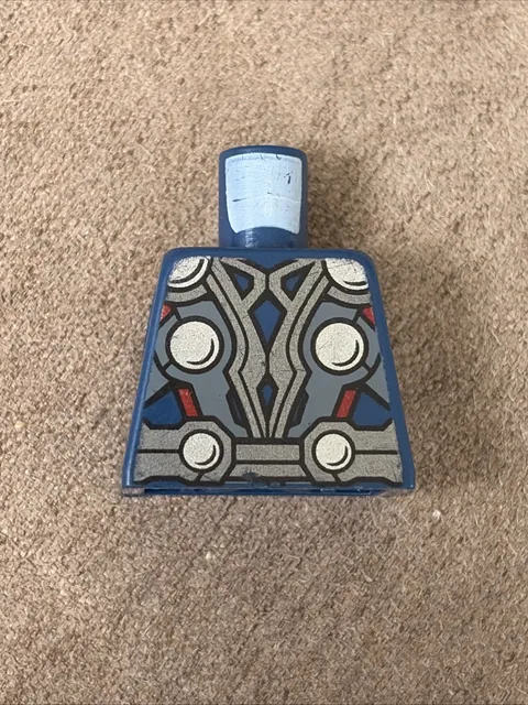 Lego x1 Mini Fig Dark Blue Thor Armor, Silver, Torso, Incomplete