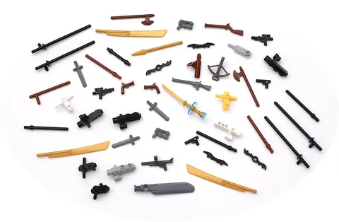 LEGO 49 Piece Hand Guns Rifes Swords Bow & Quiver Staffs Medieval Weapons Lot