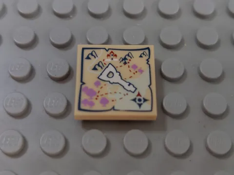Lego 41076 Tan Tile 2 x 2 with Elves Map and Key with Groove - Used