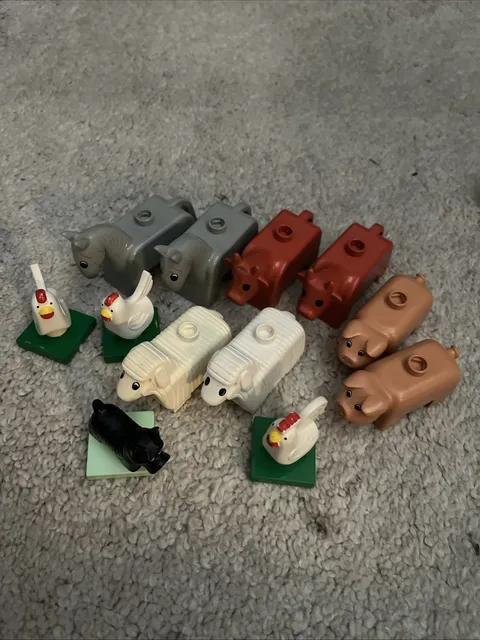 Lego Duplo Vintage Gray Horse Pig Sheep Cow Black Eyes Figure Animal Farm 1980s