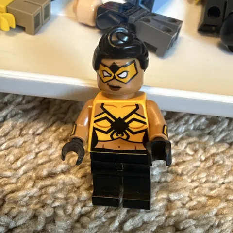 LEGO Minifigure Black Hair Masked Character Tan Torso Black Legs, Plastic