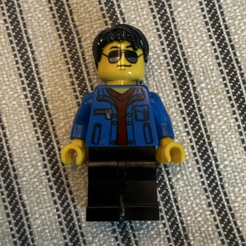 LEGO Minifigure w/ Blue Jacket Torso, Black Hair, Sunglasses & Black Legs