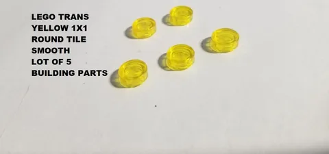 LEGO Lot of 5 Trans YELLOW Round Tile Smooth 1 x 1 Parts