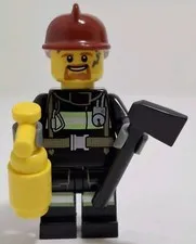 Lego Firefighter Minifigure W Axe Extinguisher & Reflective Buckle Gauge Pattern