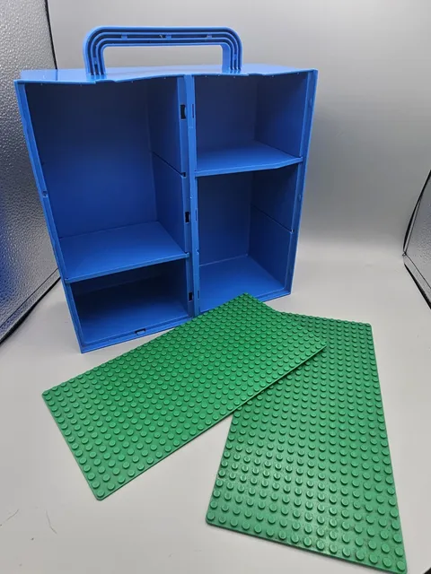 1989 LEGO Storage Carry Case Building Base 2 Plates Blue Green Travel Box Vtg 