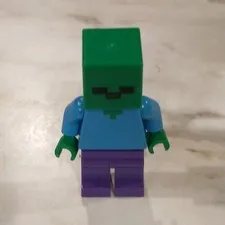 LEGO Minecraft Zombie Minifigure Green Block Head Blue Torso Purple Legs
