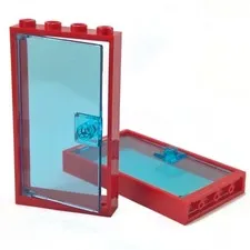 2 NEW LEGO Doors with red frame and Transblue panel 1 x 4 x 6