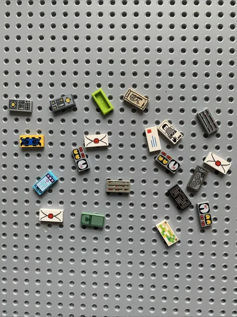 Lego Lot of 20 1x2 Tiles with printed pattern design combine shipping to save a