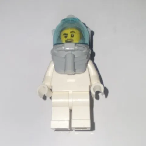 LEGO Minifigure White Outfit Gray Scarf Light Blue Hood Hair