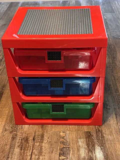 Lego 3 Drawer Storage Container Blue Green Red +Blocks 15x13x13